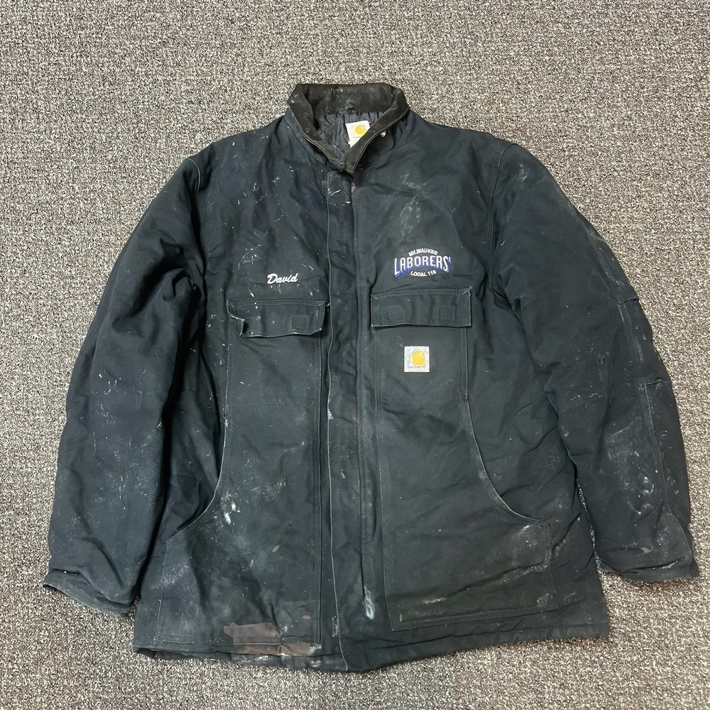 Carhartt Jacket Workwear Black Multi Pocket Utility 2000s Zip Up Painted Xl Tall